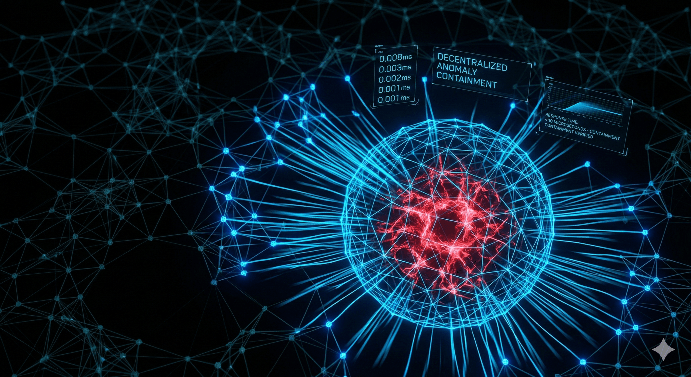Blue wireframe sphere containing a red anomaly, with digital HUD text for anomaly containment.